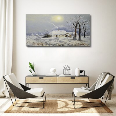 Obraz canvas Zimná krajina s domom