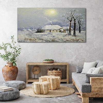 Obraz canvas Zimná krajina s domom