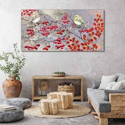 Obraz canvas Vetvy ovocie listy vtákov