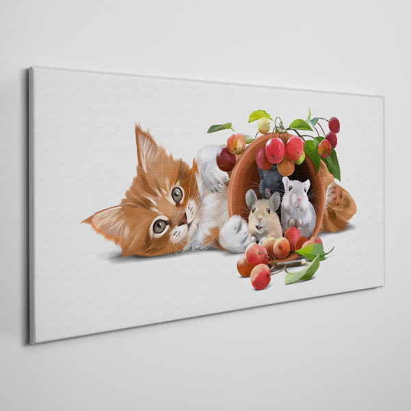 Obraz canvas Mačka s myšami a ovocím