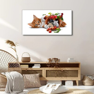 Obraz canvas Obrázok sklenené zvieratá mačka potkania ovocie