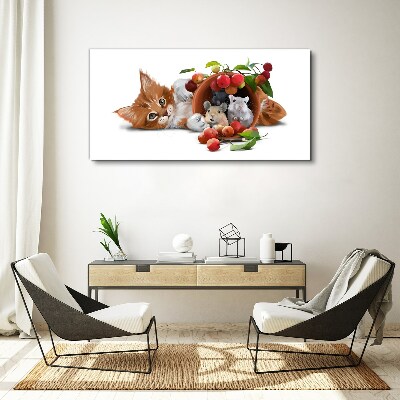Obraz canvas Mačka s myšami a ovocím