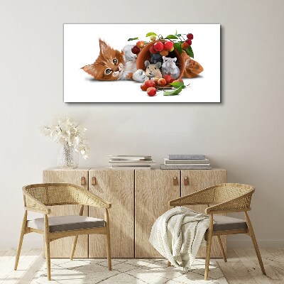 Obraz canvas Obrázok sklenené zvieratá mačka potkania ovocie