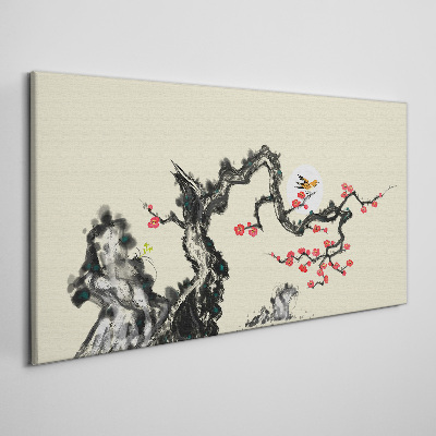 Obraz canvas Kvetinová scéna s vtákom