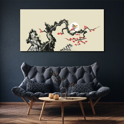 Obraz canvas Pobočka kvety vták
