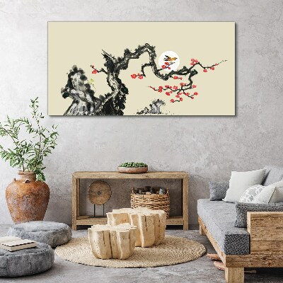 Obraz canvas Kvetinová scéna s vtákom
