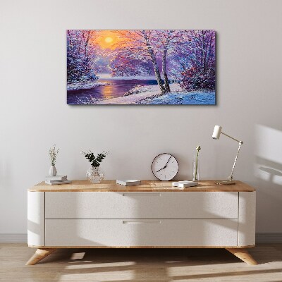 Obraz canvas Zimné Les Les západ slnka na rieke