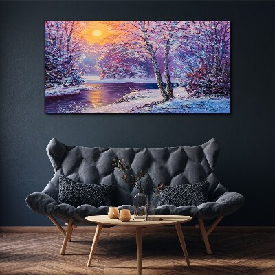 Obraz canvas Zimné Les Les západ slnka na rieke
