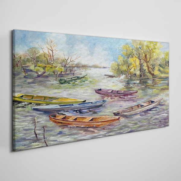 Obraz canvas Pokojný prístav s farebnými loďkami