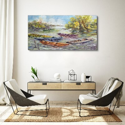 Obraz canvas Pokojný prístav s farebnými loďkami