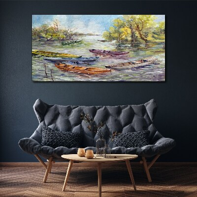 Obraz canvas Pokojný prístav s farebnými loďkami