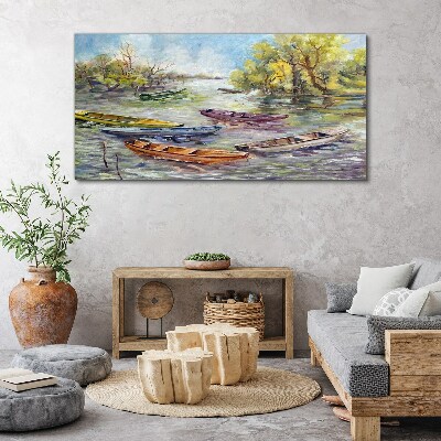 Obraz canvas Pokojný prístav s farebnými loďkami