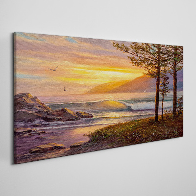 Obraz canvas Západ slnka nad morským brehom