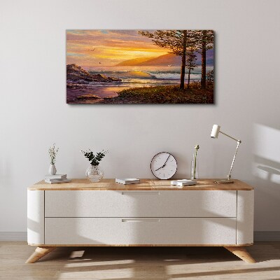 Obraz canvas Západ slnka nad morským brehom