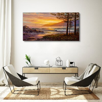 Obraz canvas Západ slnka nad morským brehom