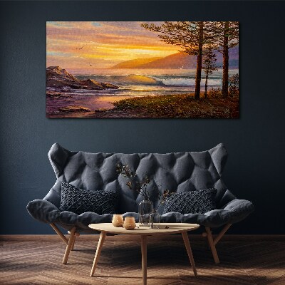Obraz canvas Západ slnka nad morským brehom