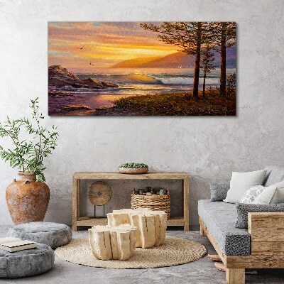 Obraz canvas Západ slnka nad morským brehom
