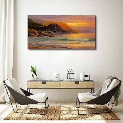 Obraz canvas Západ slnka nad horským pobrežím