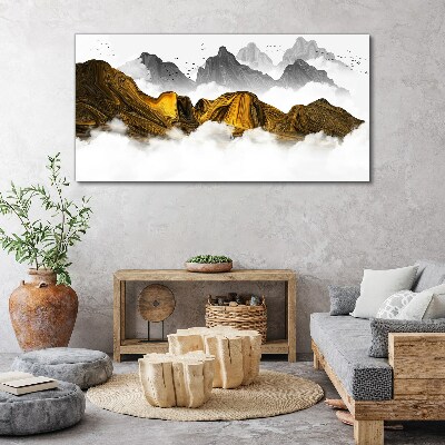 Obraz canvas Abstrakcia horské hmly vtákov
