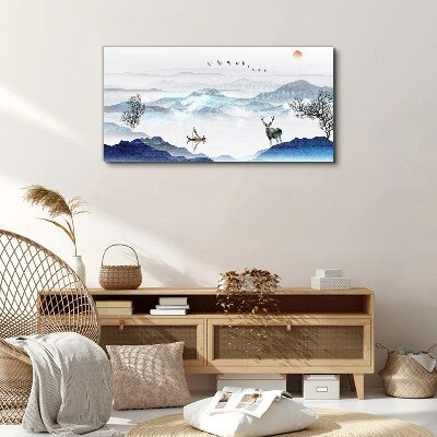 Obraz canvas Pokojná horská krajina s jeleňom
