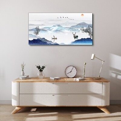 Obraz canvas Pokojná horská krajina s jeleňom