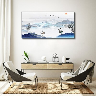 Obraz canvas Pokojná horská krajina s jeleňom