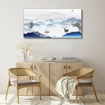 Obraz canvas Pokojná horská krajina s jeleňom
