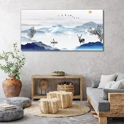 Obraz canvas Pokojná horská krajina s jeleňom