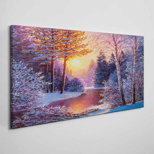 Obraz canvas Zimný súmrak nad riekou