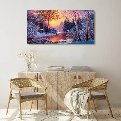 Obraz canvas Zimný súmrak nad riekou