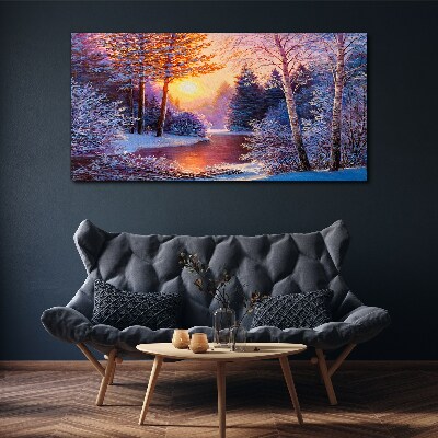Obraz canvas Zimný súmrak nad riekou