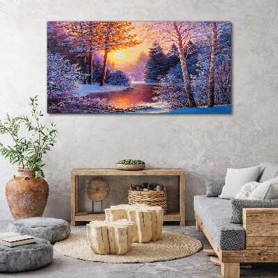 Obraz canvas Západ slnka na rieke sneh