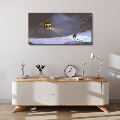 Obraz canvas Vrtuľník v horskej krajine