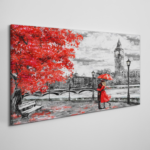 Obraz Canvas Červený dáždnik v daždivom Londýne