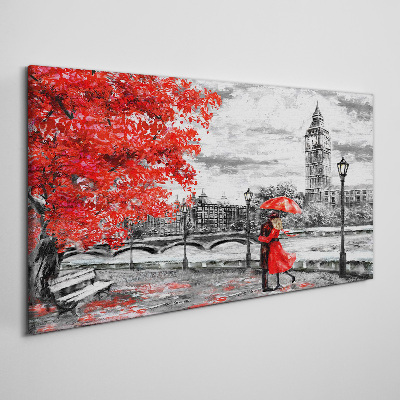 Obraz Canvas Červený dáždnik v daždivom Londýne