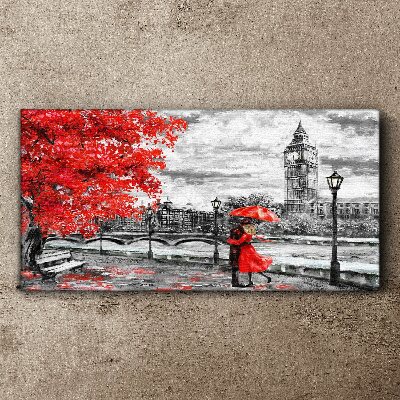 Obraz Canvas Červený dáždnik v daždivom Londýne
