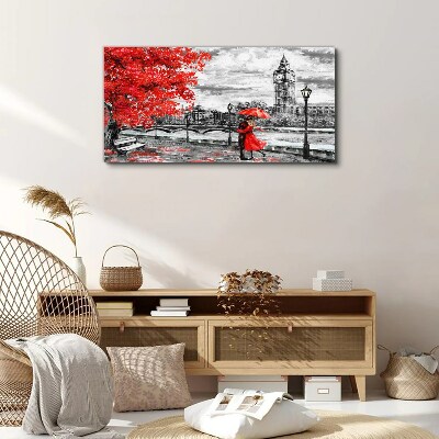 Obraz Canvas Červený dáždnik v daždivom Londýne
