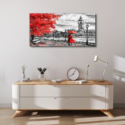 Obraz Canvas Červený dáždnik v daždivom Londýne