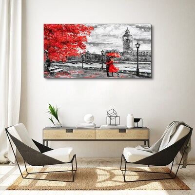 Obraz Canvas Červený dáždnik v daždivom Londýne