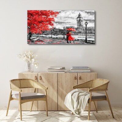 Obraz Canvas Červený dáždnik v daždivom Londýne