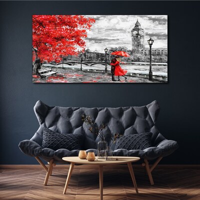 Obraz Canvas Červený dáždnik v daždivom Londýne