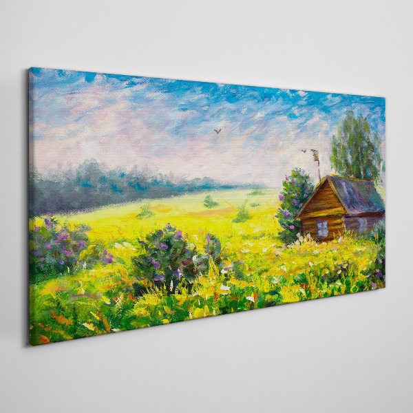 Obraz canvas Letné krajinky s chatou na poli