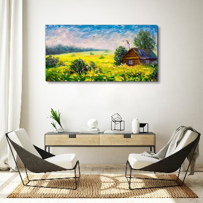 Obraz canvas Letné krajinky s chatou na poli