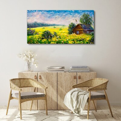 Obraz canvas Letné krajinky s chatou na poli