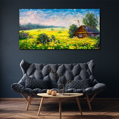 Obraz canvas Letné krajinky s chatou na poli
