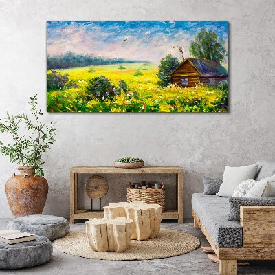 Obraz canvas Letné krajinky s chatou na poli
