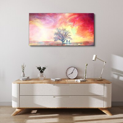 Obraz Canvas Romantický západ slnka pod stromom