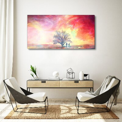 Obraz Canvas Romantický západ slnka pod stromom