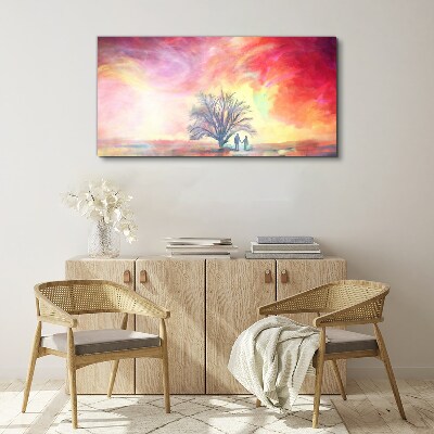 Obraz Canvas Romantický západ slnka pod stromom