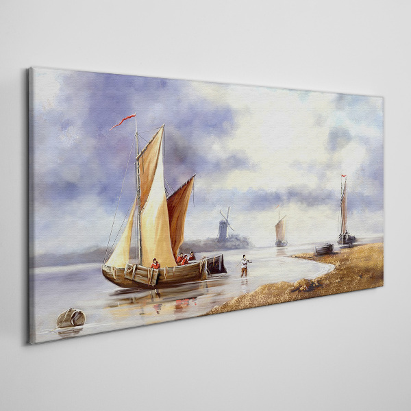 Obraz Canvas Maľovanie lodi rybár